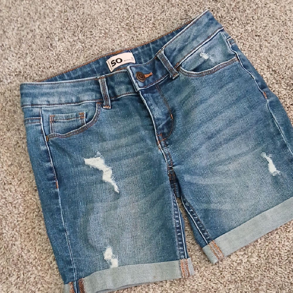 SO Girls Distressed Blue Jean Shorts Size 10